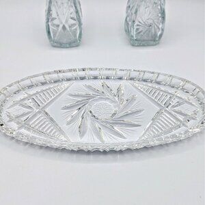 Czech Republic Bohemian Elegant Hand Cut Crystal Celery Pickle Dish Over 24% Pbo